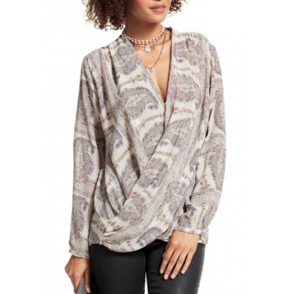 Calypso St. Barth Paisley Silk Faux Wrap Blouse Draped